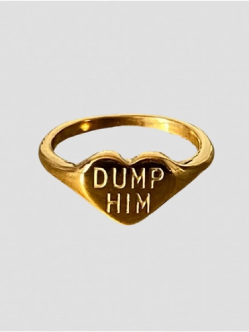 18K Plated Gold Heart Signet Ring with 'DUMP HIM' Engraving